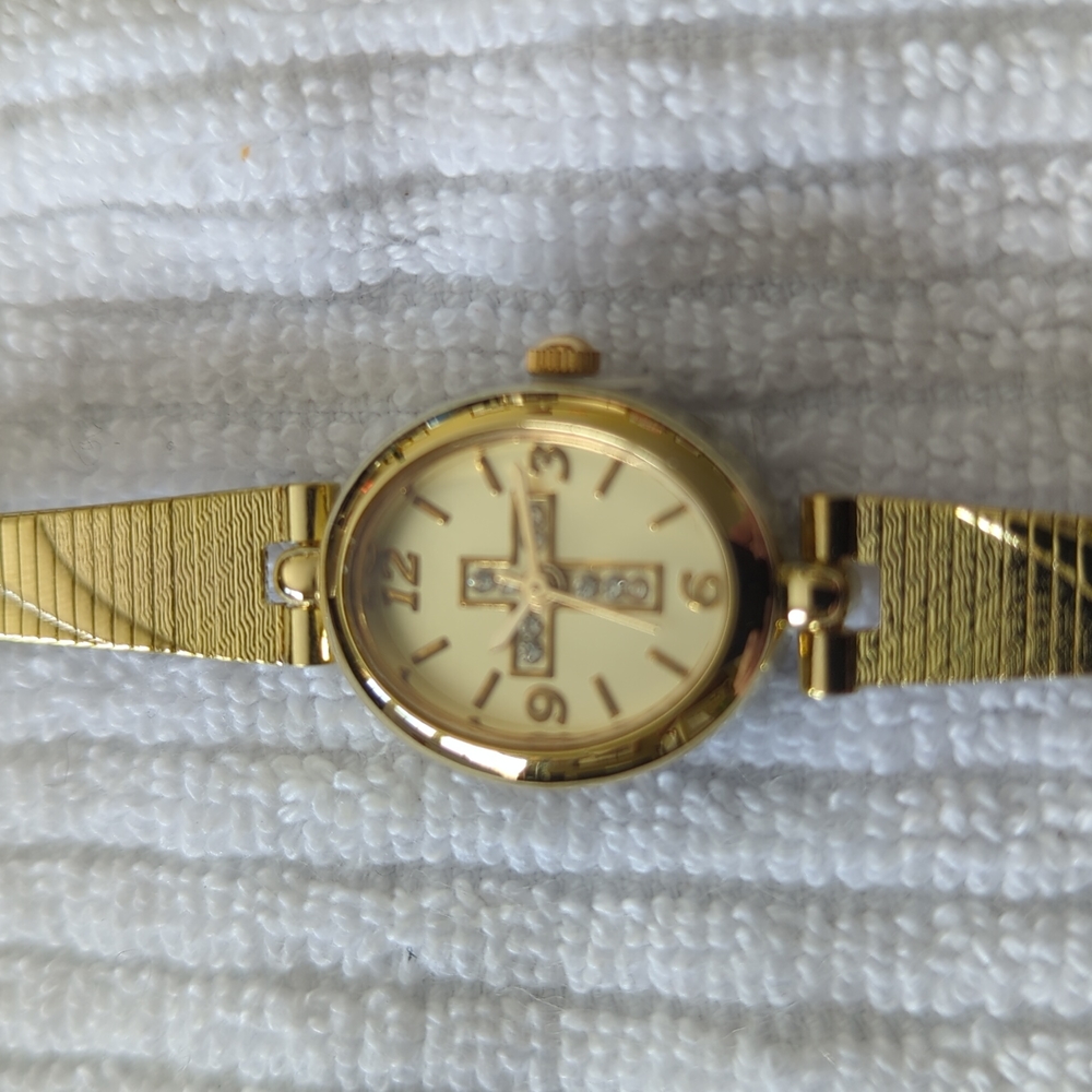 Gold tone Rhinestone Cross Watch